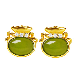 宫里上新和田玉耳饰女纯银碧玉耳钉玉石冬季耳环新中式生日礼物