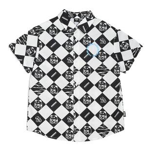 jojo童装男童夏季纯棉短袖衬衫儿童宽松个性潮牌百搭透气格子衬衣