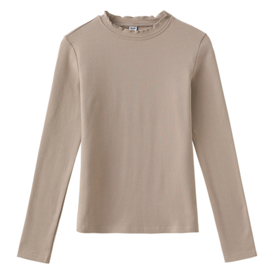 纯棉磨毛木耳边半高领打底衫女秋冬2025新款修身长袖t恤洋气上衣