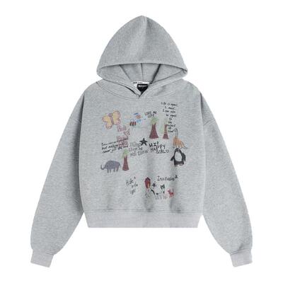 INSstudios手绘涂鸦短款连帽卫衣