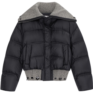 【90白鸭绒】Juicy Couture橘滋羽绒服女毛织门襟翻领短外套