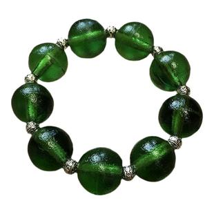 清代官造宫廷御用古法老琉璃手串 古草色22mm文玩朝珠藏银手链