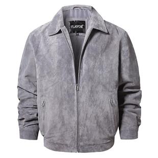 春秋新款真皮皮衣男美式潮流翻领猪皮皮夹克春秋薄款男士外套