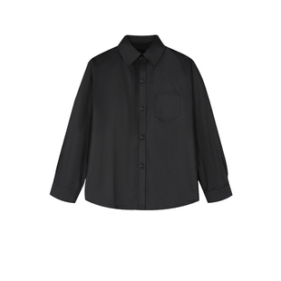 男童黑色衬衫长袖加绒冬季儿童黑衬衣中大童演出学生校服女童上衣