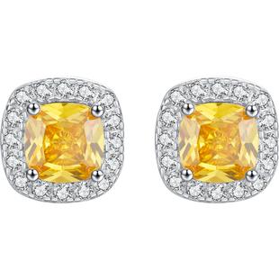 MODIAN摩典S925纯银轻奢黄钻小方糖耳钉女高级感ins网红爆款耳环