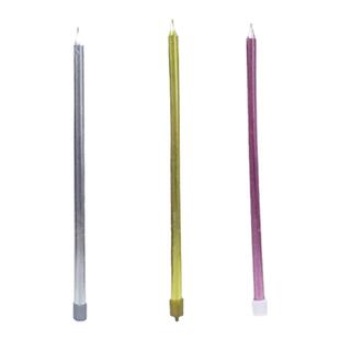 12厘米长款生日蜡烛闪光漆金色银铅笔细长烛镀金光杆白色黄色装饰