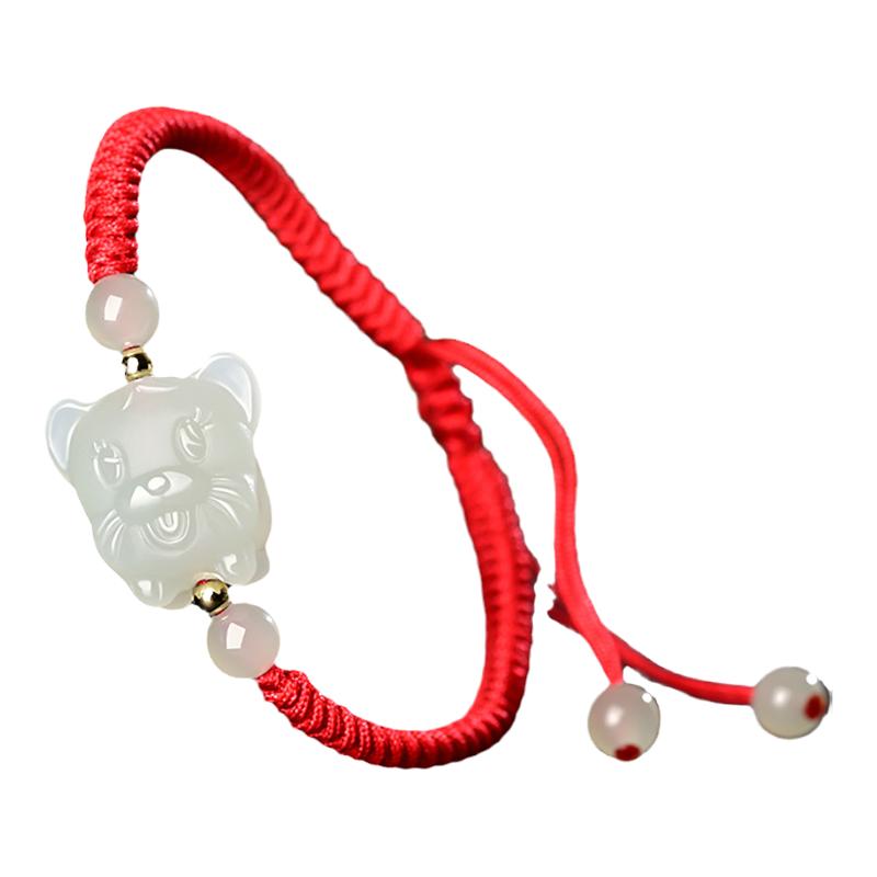 昆玉谣和田玉白玉十二生肖玉石手链手串晴水色红绳女款儿童款