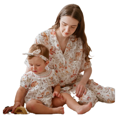 Oak Family女士家居服套装夏季棉纱布短袖孕妇月子宽松睡衣亲子装