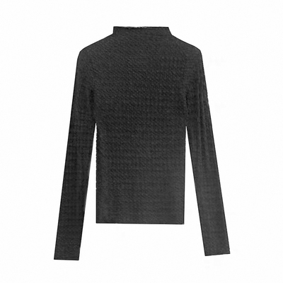 秋冬褶皱内搭长袖蕾丝网纱打底衫