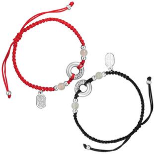 情侣手链新款平安扣男款红绳编织绳手链女款纯银999本命年红手绳