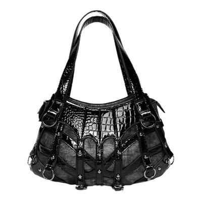 魔女哥特包包亚比朋克金属铆钉拼接大容量手提斜挎Lolita痛包蛇纹