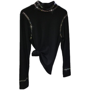 加厚磨毛打底衫高领字母长袖修身上衣欧货重工烫钻秋冬内搭小衫女