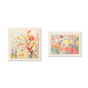 温馨花卉主卧墙壁装饰画奶油风女生卧室床头挂画立体肌理感砂岩画