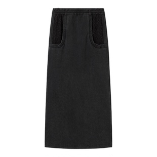COTEMP INDIGO CABLE LONG SKIRT 25FW复古洗褪绞花拼接长裙女