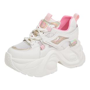 9cm小个子透气厚底老爹鞋女2025夏季新款系带百搭增高休闲运动鞋