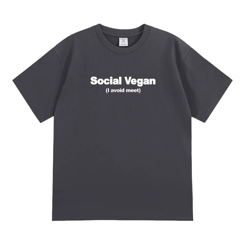 Social Vagan 趣味英文情侣短袖潮流搞笑纯棉宽松印花上衣透气T恤