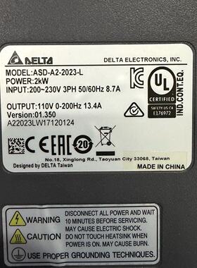 议价Delta Servo Driver AsdA22023L 2Kw 220V Tri适用