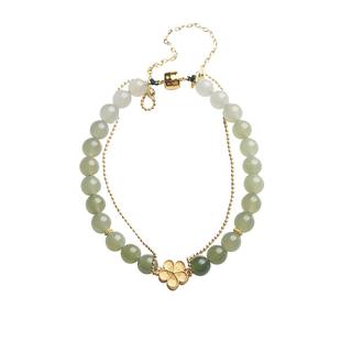 见欢喜【两生花】天然渐变色和田玉晴水桃花饰品款送闺蜜显白手链