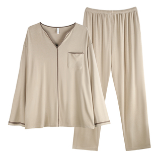 轩靓男士睡衣冬季保暖德绒棉长袖时尚简约套头家居服薄绒大码套装