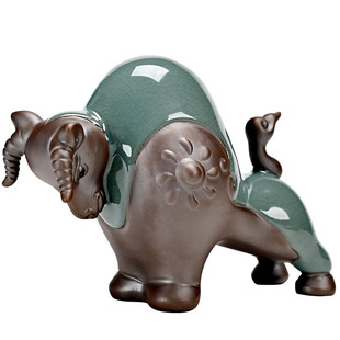 陶瓷牛摆件一对招财牛气冲天客厅玄关桌面博古架装饰品生肖牛摆设