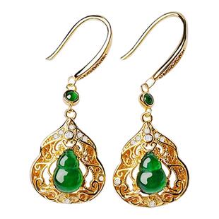 宫里上新翡翠耳环女纯银葫芦耳饰轻奢耳坠新中式生日礼物送妈妈