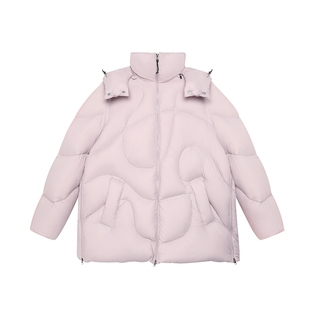 半圆原创女装[运动]2025秋冬宽松休闲连帽不规则波纹绗线羽绒服女