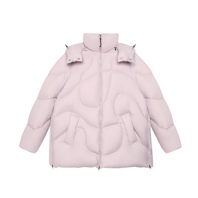 半圆原创女装[运动]2025秋冬宽松休闲连帽不规则波纹绗线羽绒服女