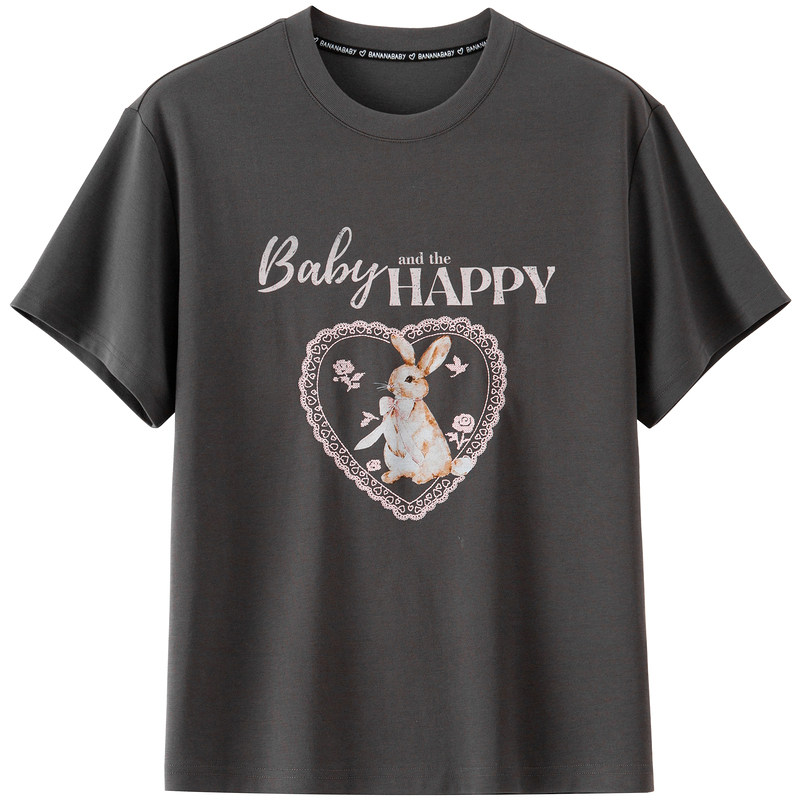 【玫瑰小兔】BANANA BABY2025年秋季新款美式复古感印花T恤女短袖