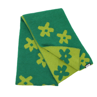 双面小花针织毛线围巾女秋冬季黑白色韩版百搭学生春秋仿羊绒围脖