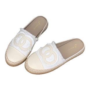 半拖渔夫鞋女2026春季新款编织牛仔布一脚蹬平底休闲鞋乐福鞋女鞋