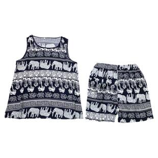 夏季无袖纯棉绸女睡衣套装绵绸清凉薄款女士背心短裤人造棉家居服