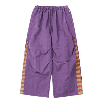 Randomevent【春季新品】洗水尼龙宽腿打褶长裤条纹拼接高街穿搭