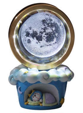 宇航员叮当猫水晶球小夜灯摆件卧室工位桌面装饰品可爱七夕节礼物