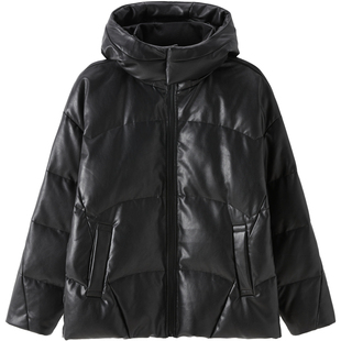 RS流石男装冬装高端个性PU皮羽绒服2025新款冬季男士轻奢高级外套