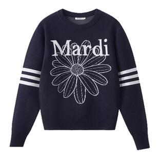 MARDI小雏菊毛衣女针织衫圆领新款时尚休闲百搭打底长袖叶绿少女