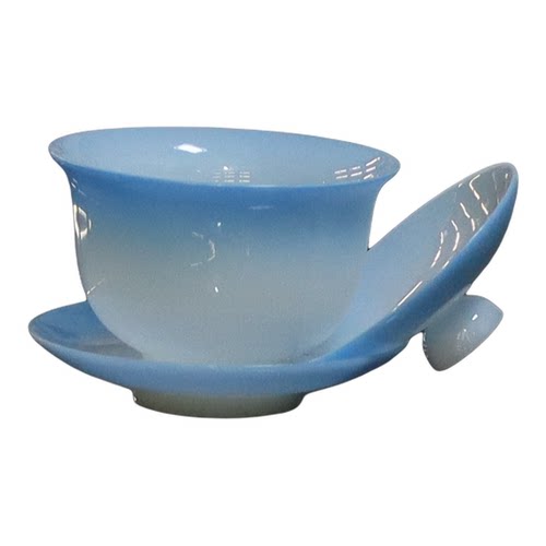 仙气新中式璞玉陶瓷冰种功夫茶具渐变色茶杯三才盖碗茶备套装热卖