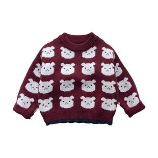 男童毛衣套装洋气女宝宝卡通套头针织衫婴儿不褪色加厚加绒牛仔裤