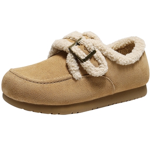 森达勃肯鞋女2026春新商场同款毛绒保暖平底休闲鞋XZE01AM6