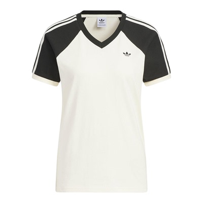 Adidas/阿迪达斯正品三叶草女士V领日常拼接透气休闲短袖KF0316