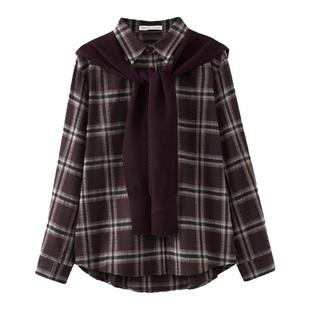 水云间复古红色格纹披肩衬衫外套女衬衫知性书卷气学院知识分子风