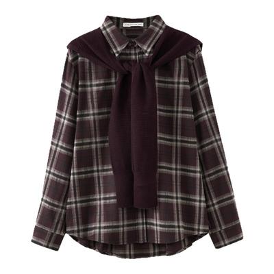 水云间复古红色格纹披肩衬衫外套女衬衫知性书卷气学院知识分子风