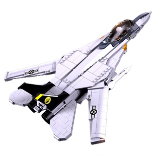 小鲁班积木飞机F14D雄猫战斗机现代军事模型拼装儿童益智男孩玩具