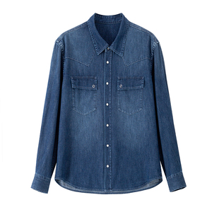BANANA CICI2026年春季新款四季叠穿百搭复古水洗蓝牛仔长袖衬衫