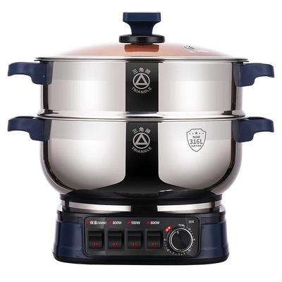 三角牌加厚316L不锈钢电炒锅家用多功能蒸煮一体电蒸锅火锅炒菜锅