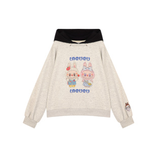 Amybaby女童上衣春季2026新款童趣可爱风布布套头连帽卫衣