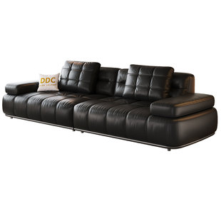 DDC意式黑色劳伦斯真皮沙发客厅极简直排高靠背沙发佛山新款沙发