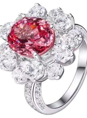 VISING【AGL国际证书】培育帕帕拉恰蓝宝石4.9ct粉色戒指S925银