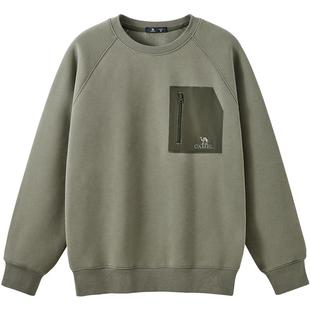 骆驼男装圆领卫衣男秋冬季2025款复古摇粒绒保暖长袖t恤上衣