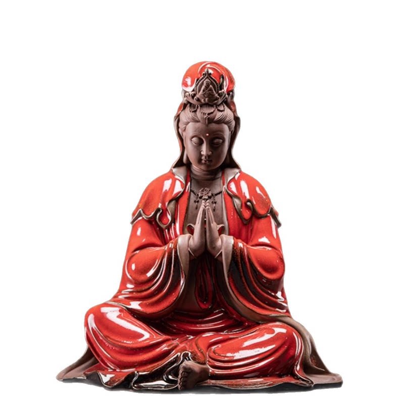 陶瓷祈愿合掌观音佛像摆件保平安