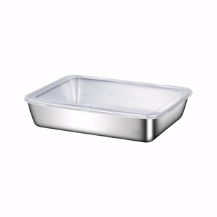 不锈钢方盘保鲜盒带盖子方盘冰箱收纳盒蒸鱼烤鱼盘烧烤凉菜盘果盘